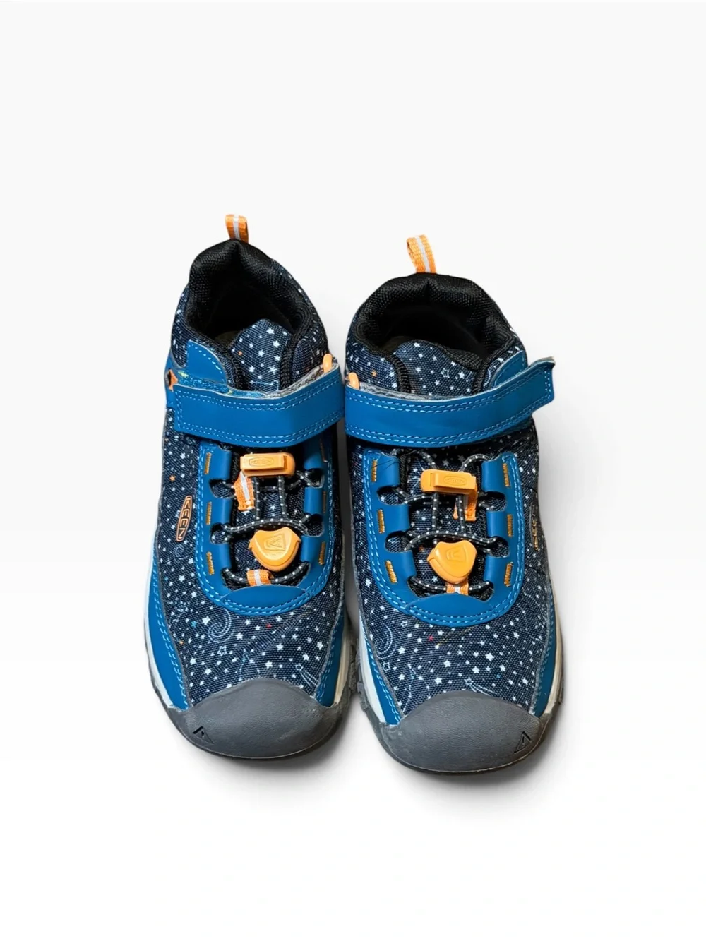 Keen Targhee Kids Blue Star Print Sneakers Bright Blue and Orange Accents Sz 12